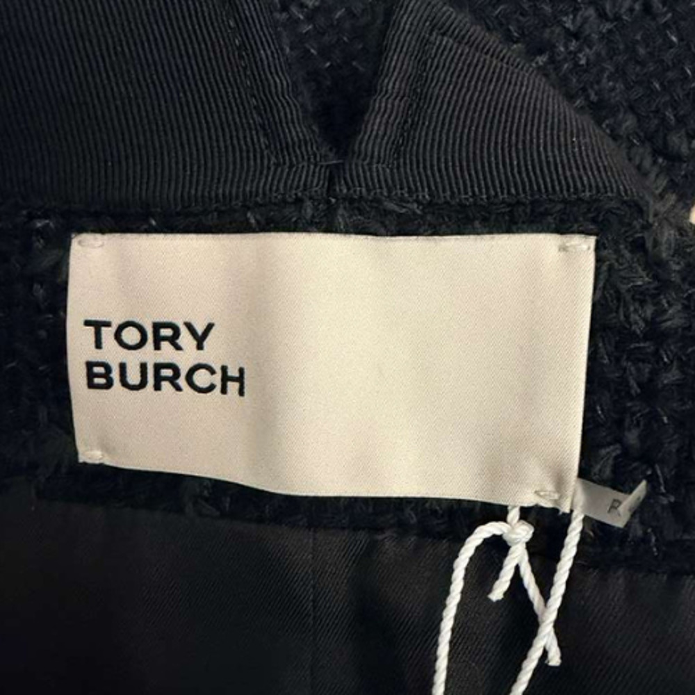 Tory Burch Slim Tweed Jacket Black Gold Logo Button Size 12 New With Tags - Picture 6 of 13